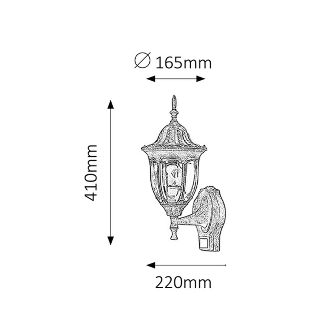 Rabalux vägglampa, utomhus, rörelsesensor, IP43, E27, max 60 W, antikguld, Milano, 2 stycken