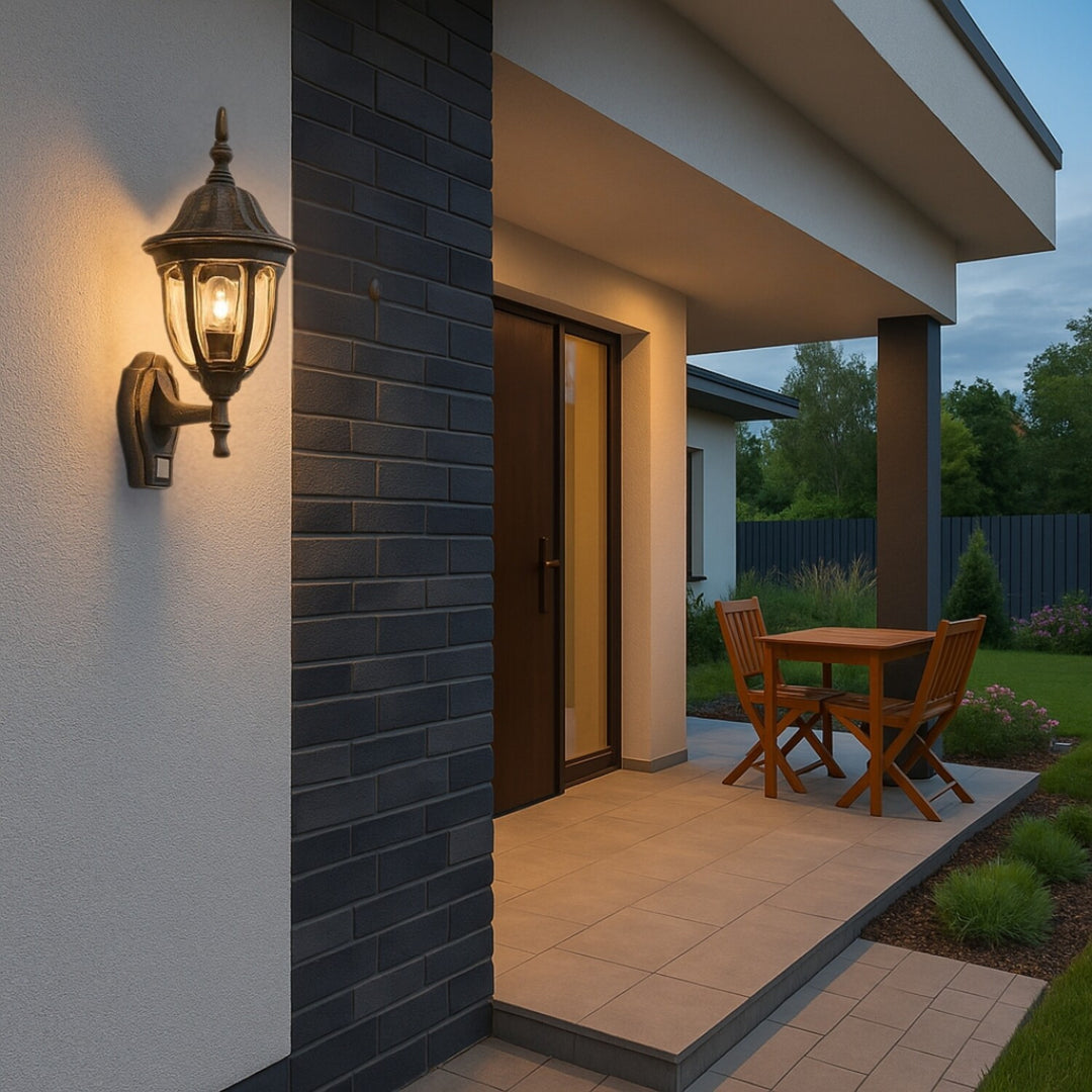 Rabalux vägglampa, utomhus, rörelsesensor, IP43, E27, max 60 W, antikguld, Milano, 4 st.