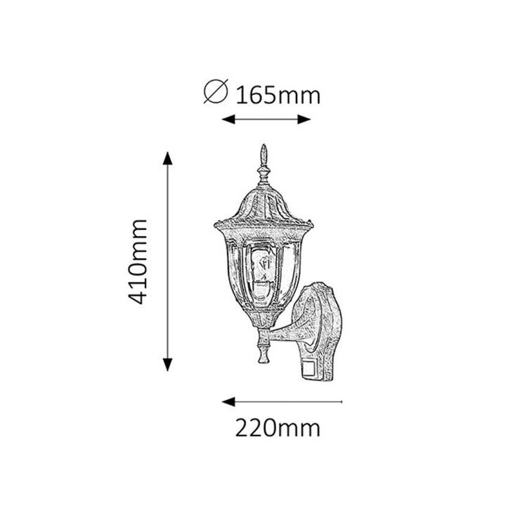 Rabalux vägglampa, utomhus, rörelsesensor, IP43, E27, max 60 W, antikguld, Milano, 4 st.