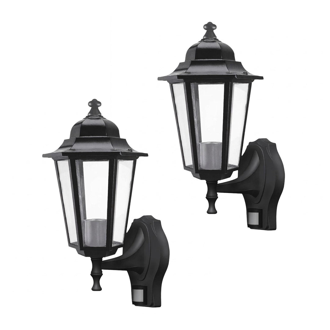 Rabalux vägglampa, utomhus, rörelsesensor, IP43, E27, max 60 W, svart, Velence, 2 st
