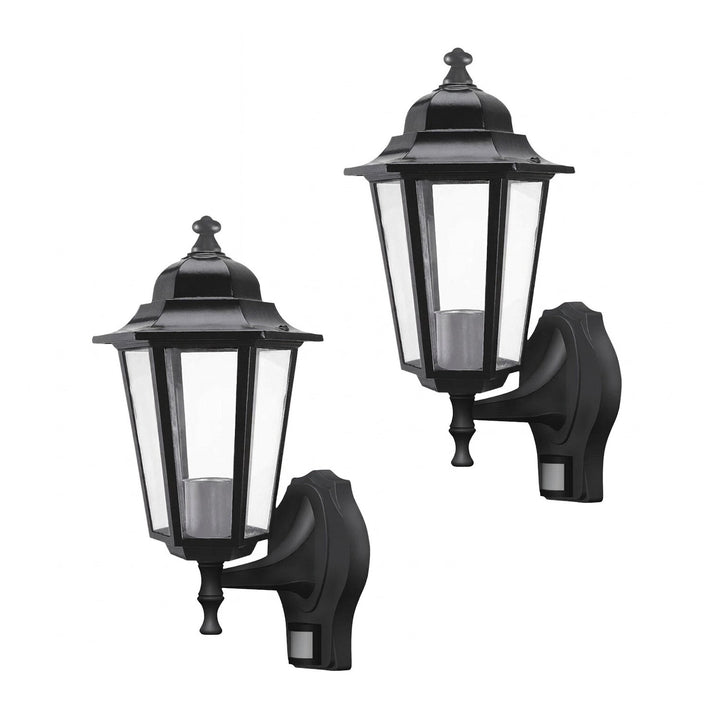 Rabalux vägglampa, utomhus, rörelsesensor, IP43, E27, max 60 W, svart, Velence, 2 st