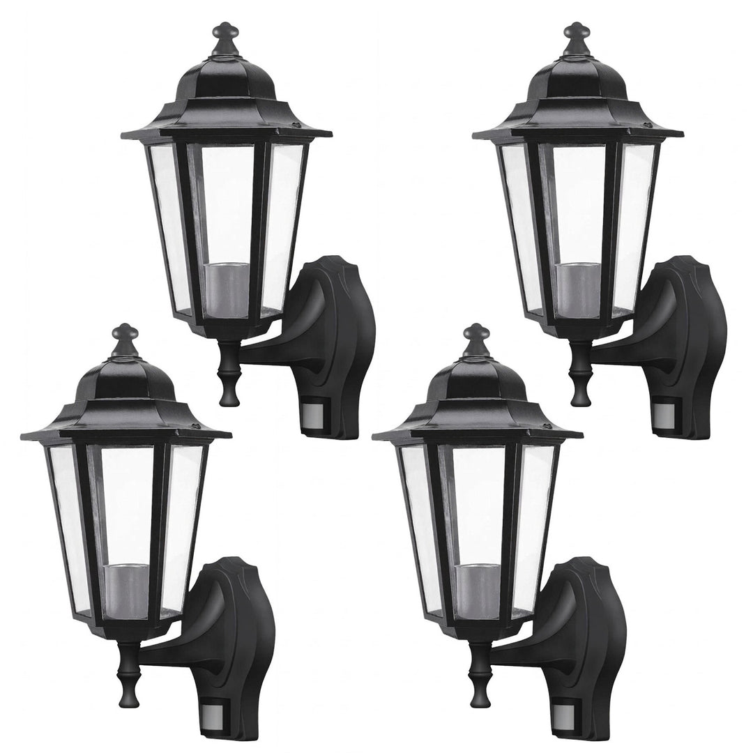 Rabalux vägglampa, utomhus, rörelsesensor, IP43, E27, max 60 W, svart, Velence, 4 stycken