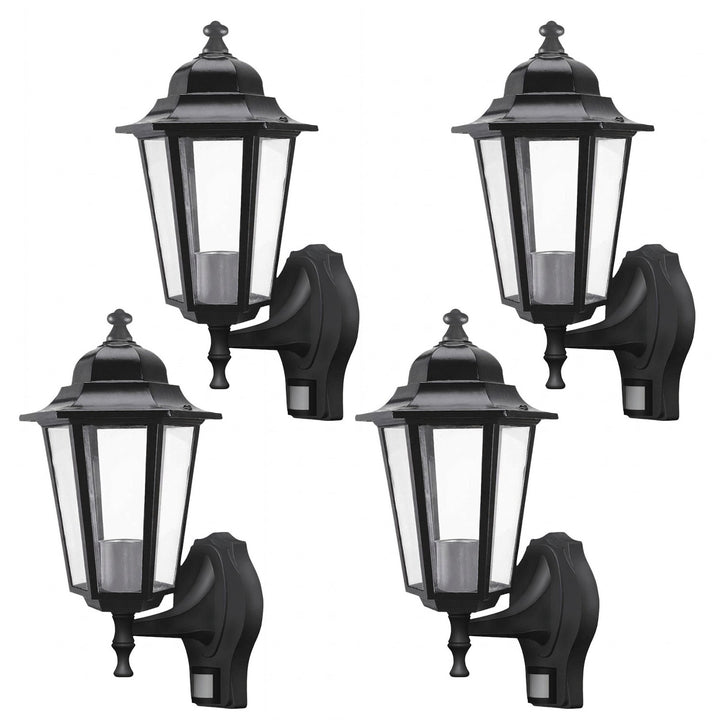 Rabalux vägglampa, utomhus, rörelsesensor, IP43, E27, max 60 W, svart, Velence, 4 stycken