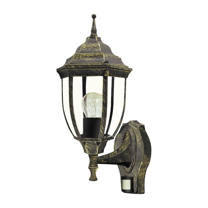 Rabalux vägglampa, utomhus, rörelsesensor, IP43, E27, max 60 W, antikguld, Nizza, 2 stycken