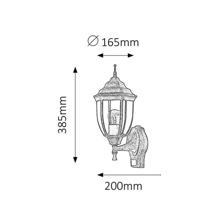 Rabalux vägglampa, utomhus, rörelsesensor, IP43, E27, max 60 W, antikguld, Nizza, 2 stycken