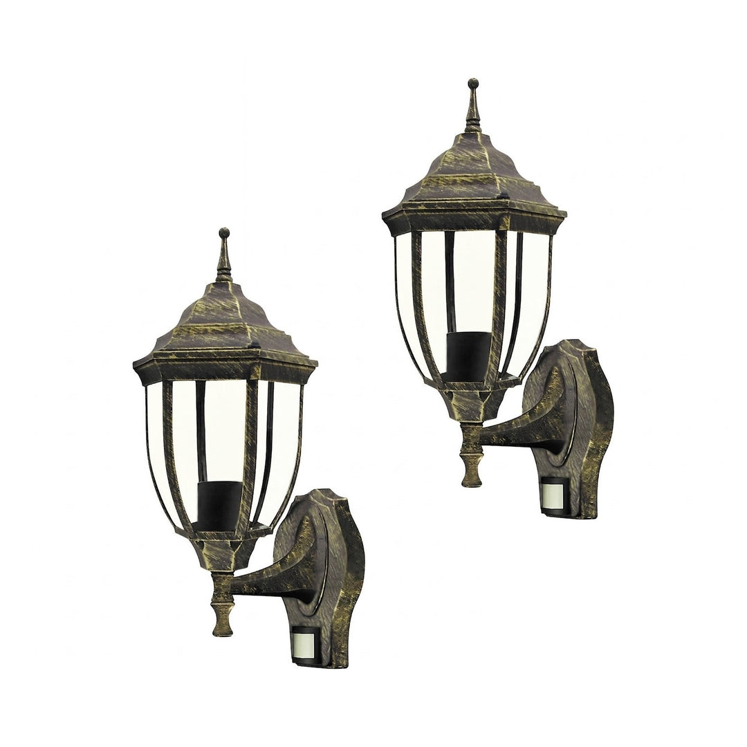 Rabalux vägglampa, utomhus, rörelsesensor, IP43, E27, max 60 W, antikguld, Nizza, 2 stycken