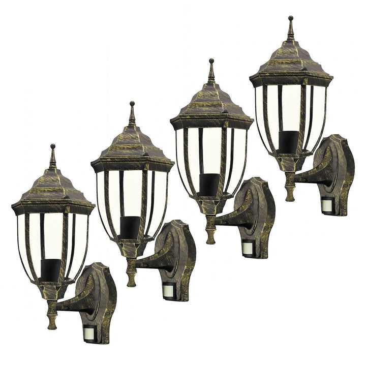 Rabalux vägglampa, för utomhusbruk, rörelsesensor, IP43, E27, max 60 W, antikguld, Nizza, 4 stycken