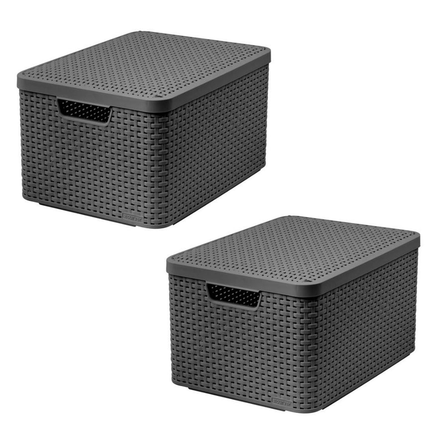 Curver-korg, universal, med lock, grå, Rattan Style L, 2 st