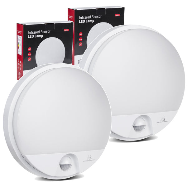 Maclean LED-lampa med rörelsesensor, PIR-sensor, vit, 15 W, IP54, 1100 lm, neutral färg, MCE291 W, 2 st.