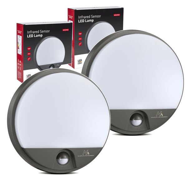 Maclean LED-lampa med rörelsesensor, PIR-sensor, grå, 15 W, IP54, 1100 lm, neutral färg, MCE291 W, 2 stycken