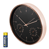 Guldfärgad väggklocka, 12 tum (30 cm), med termometer och hygrometer, CE70 G + alkaliskt batteri R-06 LR6 AA 1,5 V från Varta Industrial
