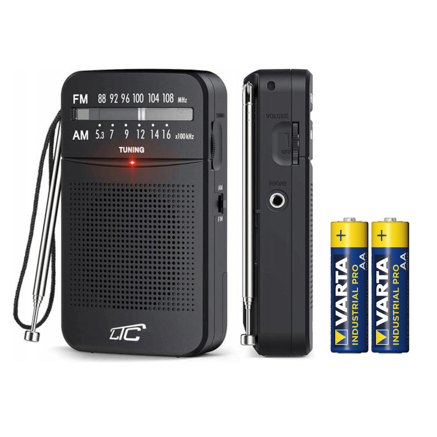 Fickradio LXLTC2029C LEGA med AM/FM/AUX, batteridriven LTC + 2 st. alkaliska AA-batterier från Varta Industrial