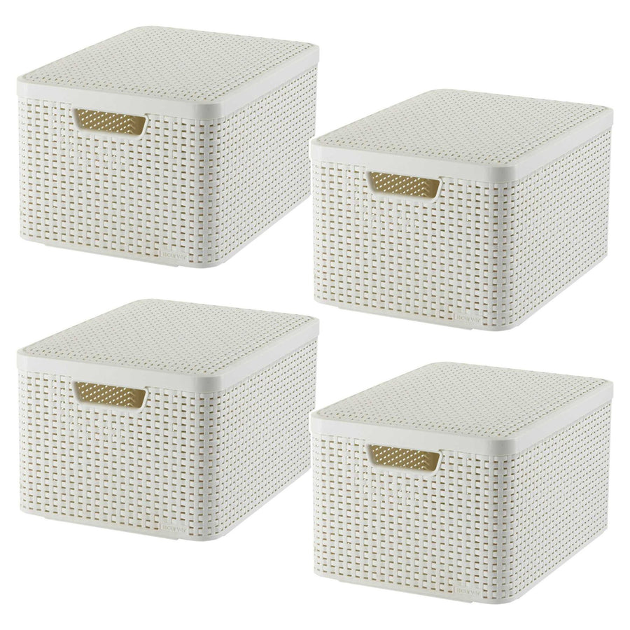 Curver-korg, universal, med lock, krämfärgad, Rattan Style L, 4 stycken