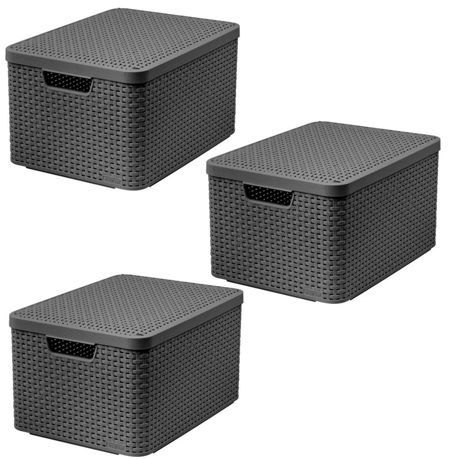 Curver-korg, universal, med lock, grå, Rattan Style L, 3 stycken