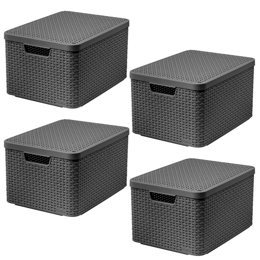 Curver-korg, universal, med lock, grå, Rattan Style L, 4 stycken