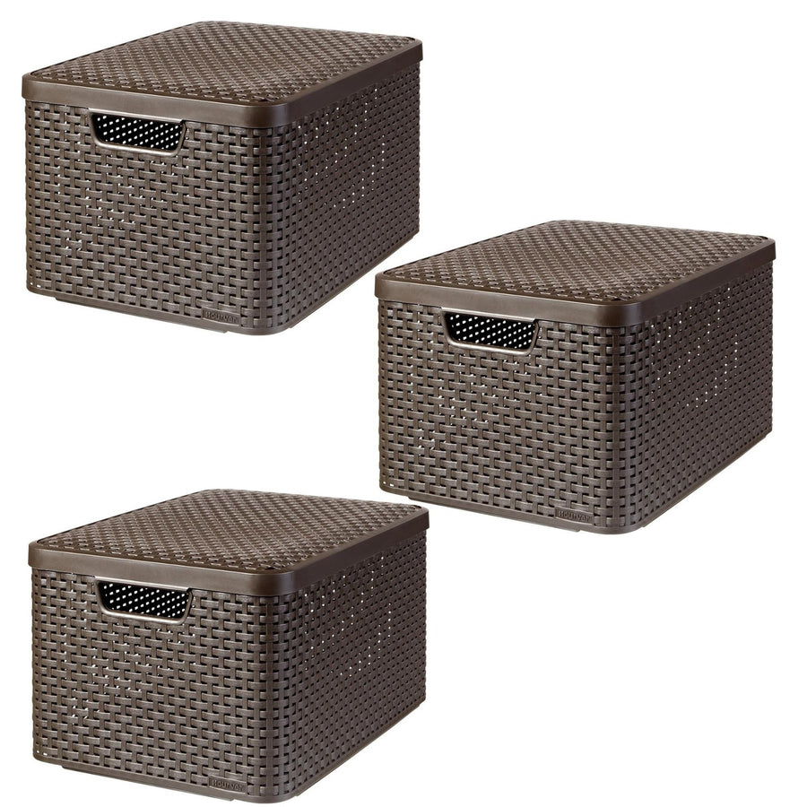 Curver-korg, universal, med lock, brun, Rattan Style L, 3 stycken