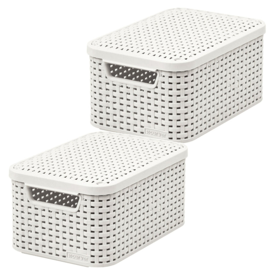 Curver-korg, universal, med lock, krämfärgad, Rattan Style M, 2 st
