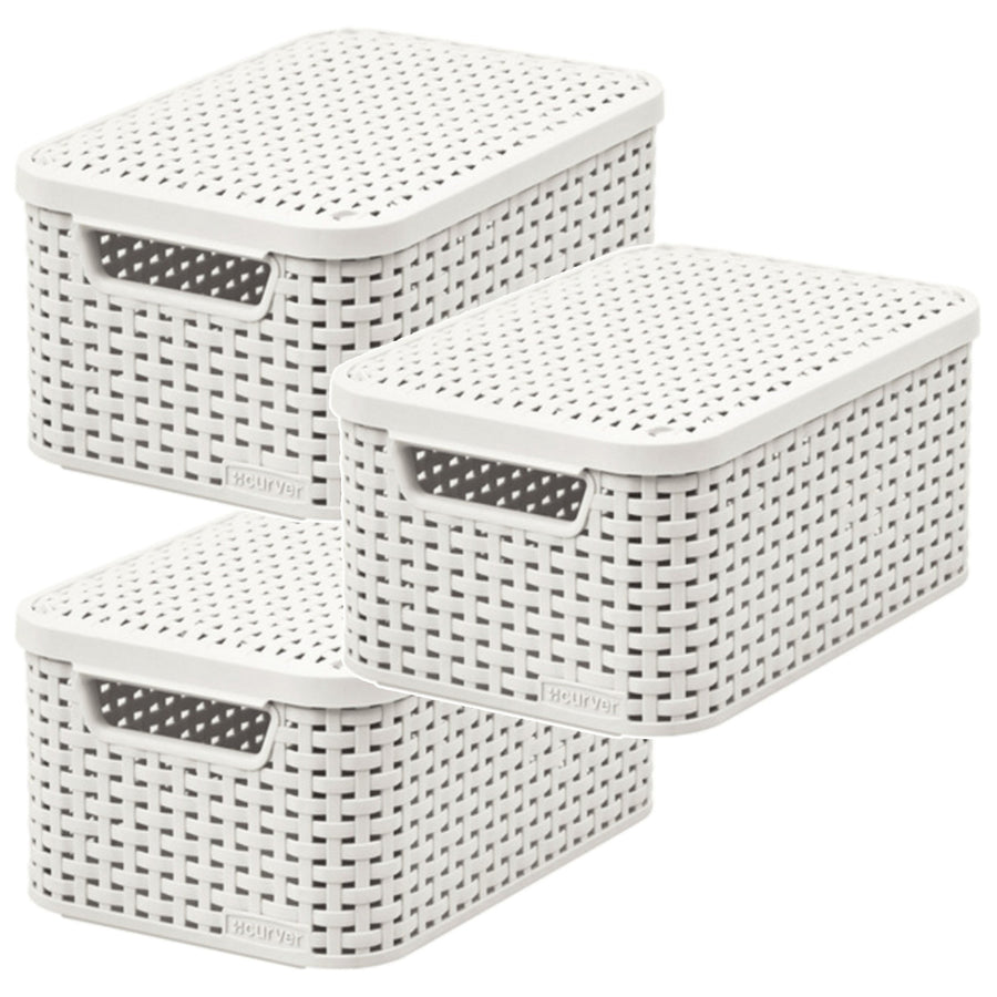 Curver-korg, universal, med lock, krämfärgad, Rattan Style M, 3 stycken