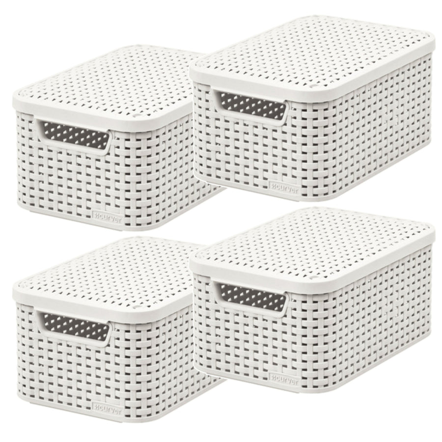 Curver-korg, universal, med lock, krämfärgad, Rattan Style M, 4 stycken