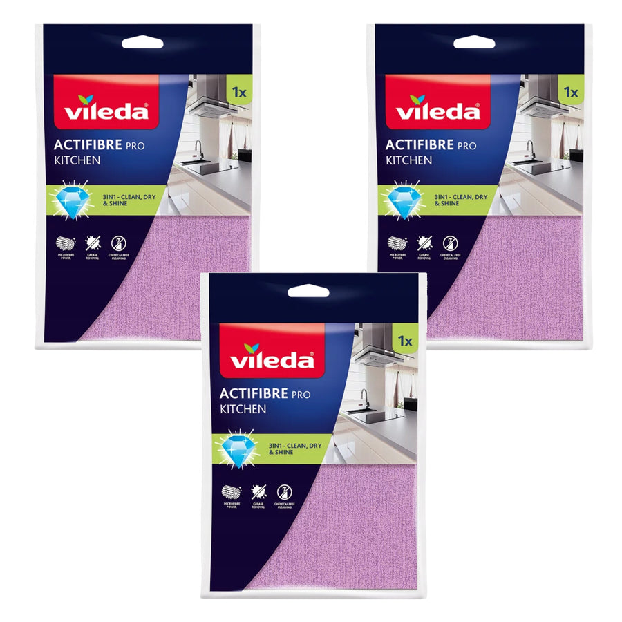 Vileda Actifibre Pro-duk, köksduk, av mikrofiber, PVA-beläggning, tvättbar upp till 60 °C, 183303, 3 stycken