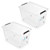 Moxom SimpleStore-behållare, volym 60 liter, genomskinlig, lock med klämmor, med hjul, BPA-fri, 04-0081, 2 stycken