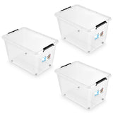 Moxom SimpleStore-behållare, volym 60 liter, genomskinlig, lock med klämmor, med hjul, BPA-fri, 04-0081, 3 stycken