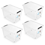 Moxom SimpleStore-behållare, volym 60 liter, genomskinlig, lock med klämmor, med hjul, BPA-fri, 04-0081, 4 stycken