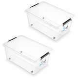Moxom SimpleStore-behållare, volym 40 liter, genomskinlig, lock med klämmor, försedd med hjul, BPA-fri, 04-0076, 2 stycken