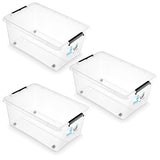Moxom SimpleStore-behållare, volym 40 liter, genomskinlig, lock med klämmor, försedd med hjul, BPA-fri, 04-0076, 3 stycken