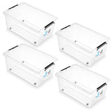 Moxom SimpleStore-behållare, volym 40 liter, genomskinlig, lock med klämfäste, med hjul, BPA-fri, 04-0076, 4 stycken