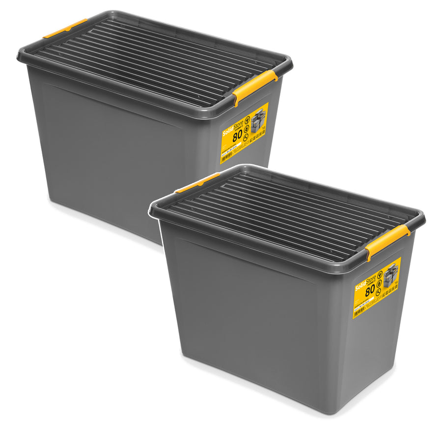 Moxom SolidStore-behållare, volym 80 liter, grå, lock med klämmor, med hjul, BPA-fri, 04-0217, 2 stycken
