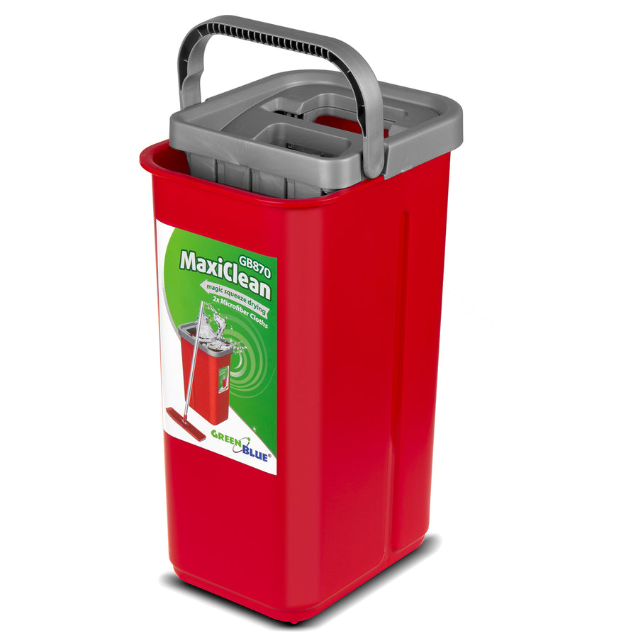 GreenBlue-mopp med hink och urpressare, två HQ-mikrofiberdukar, volym 5,7 liter, MaxiClean GB870 + Vileda Actifibre Soft-duk