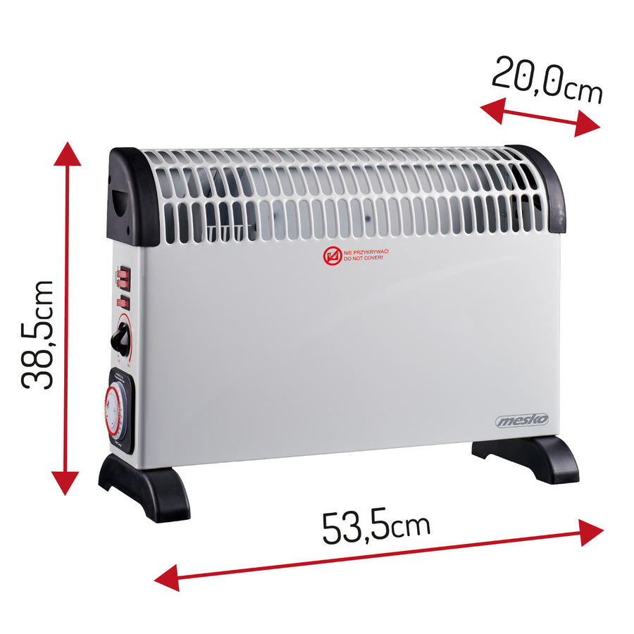 Konvektorvärmare, elektrisk, termostat, 2000 W, 24-timmars timer, vit, sladd 150 cm, Mesko, MS 7741W