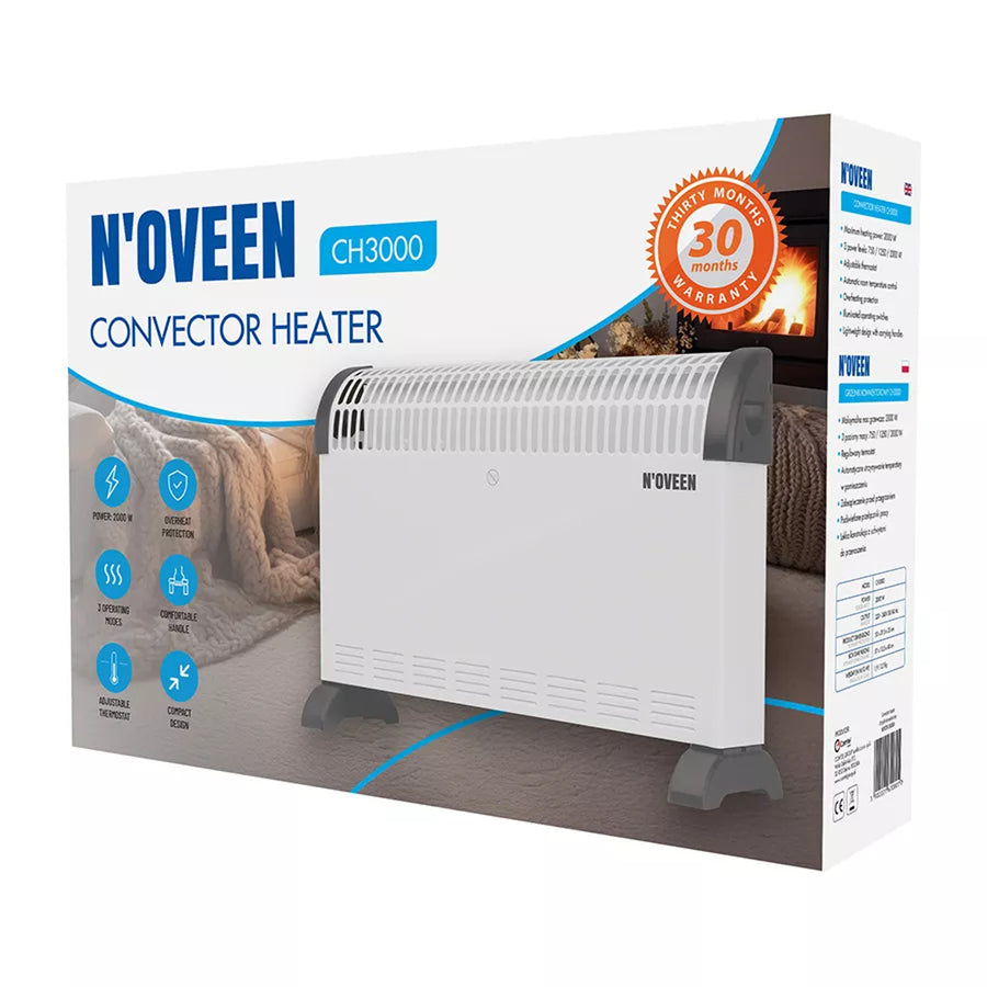 Konvektorvärmare, elektrisk, 2000 W, termostat, vit, Noveen