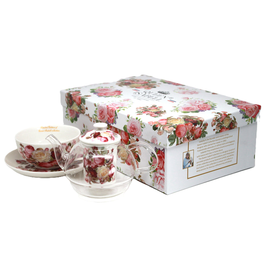 Teservis ”Rosor”, kopp och tekanna (tea for one) Queen Isabell