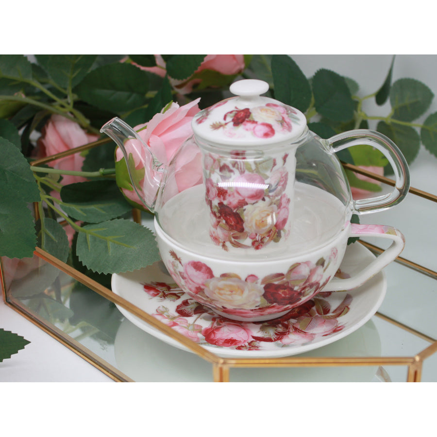 Teservis ”Rosor”, kopp och tekanna (tea for one) Queen Isabell