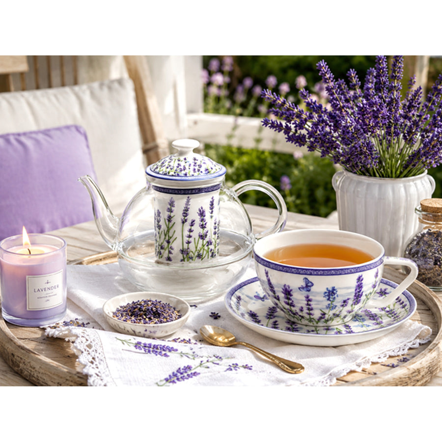 Teservis ”Lavendel”, kopp och tekanna (tea for one) Queen Isabell