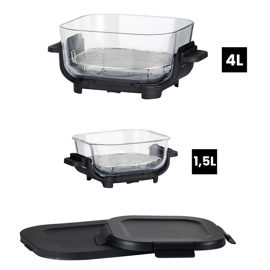 LOVIO PureFry Ultra Crisp LVAF003BK fettfri luftfritös, 4 l + 1,5 l, 1550 W, svart, med glasbehållare