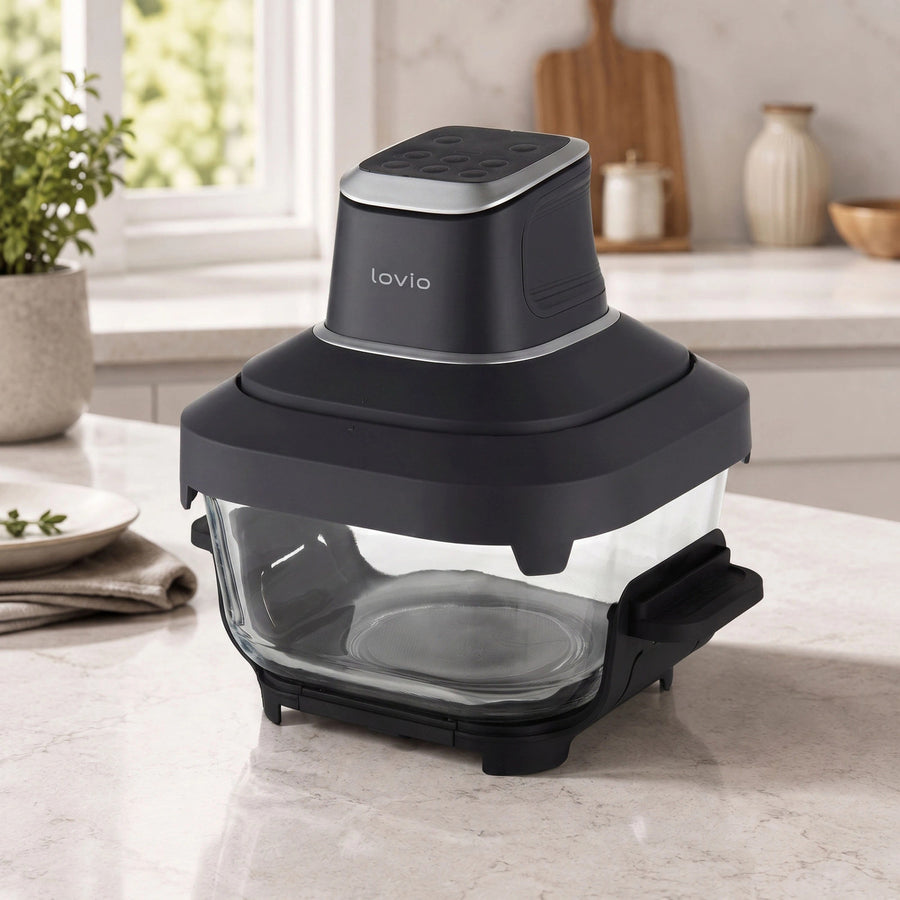 LOVIO PureFry Ultra Crisp LVAF003BK fettfri luftfritös, 4 l + 1,5 l, 1550 W, svart, med glasbehållare