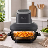 LOVIO PureFry Ultra Crisp LVAF003BK fettfri luftfritös, 4 l + 1,5 l, 1550 W, svart, med glasbehållare
