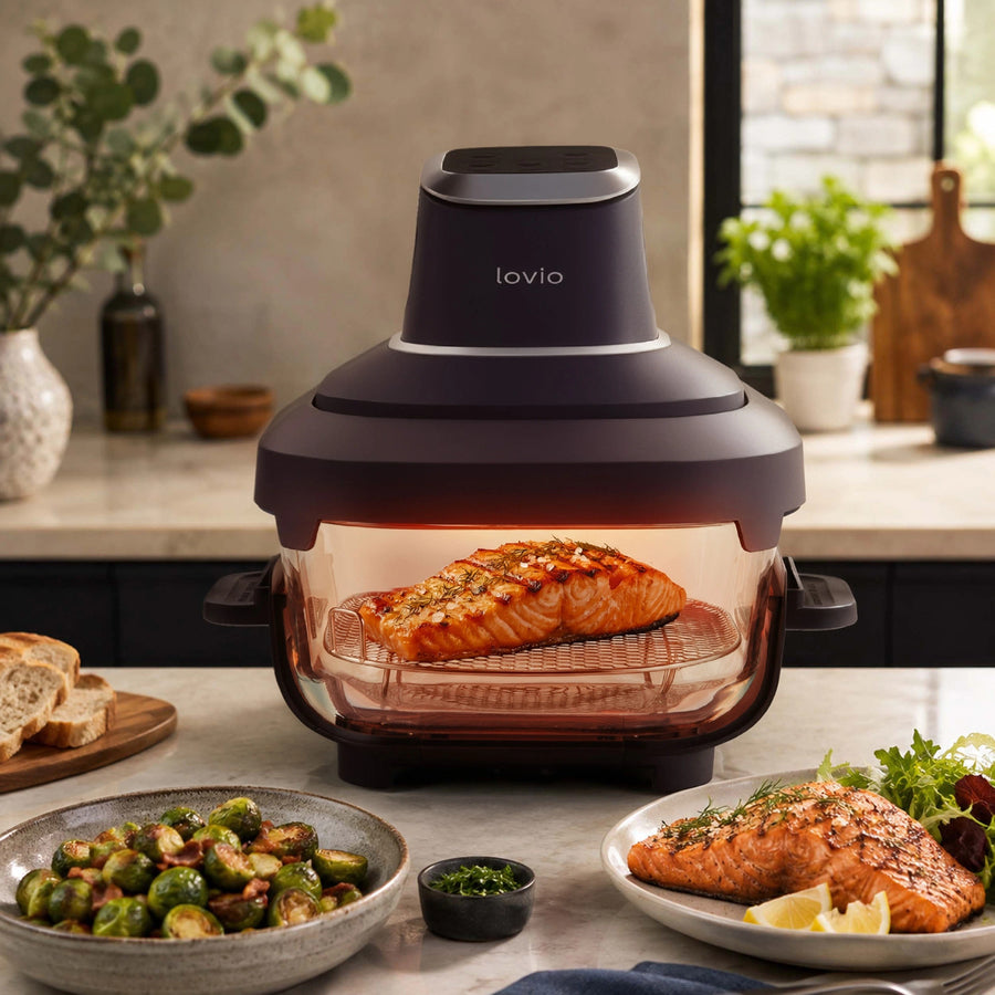 LOVIO PureFry Ultra Crisp LVAF003BK fettfri luftfritös, 4 l + 1,5 l, 1550 W, svart, med glasbehållare