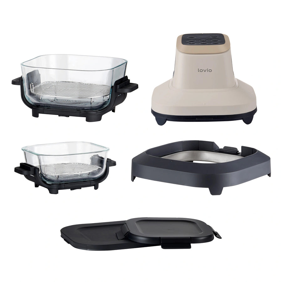 LOVIO PureFry Ultra Crisp LVAF003BE fettfri luftfritös, 4 l + 1,5 l, 1550 W, beige, med glasbehållare