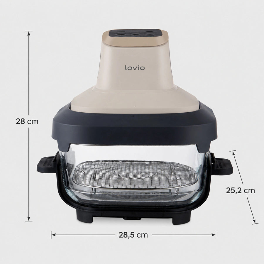 LOVIO PureFry Ultra Crisp LVAF003BE fettfri luftfritös, 4 l + 1,5 l, 1550 W, beige, med glasbehållare