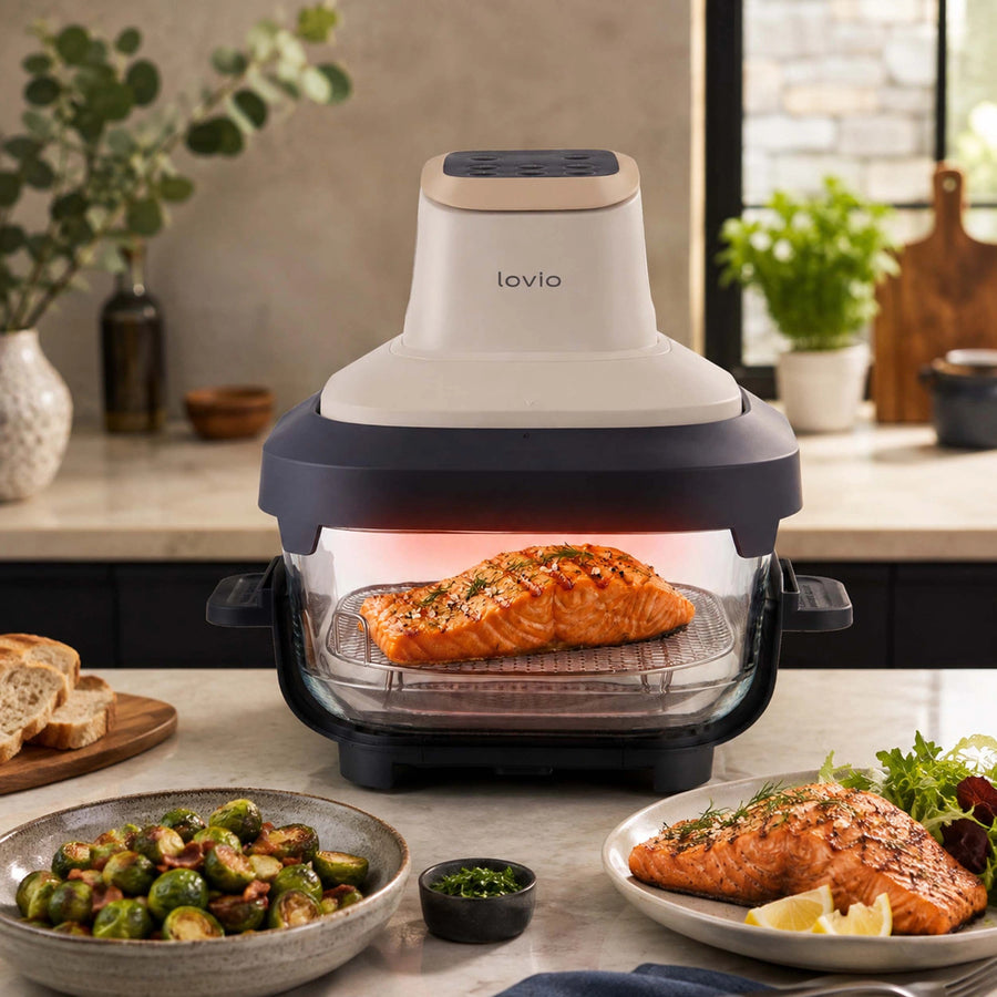 LOVIO PureFry Ultra Crisp LVAF003BE fettfri luftfritös, 4 l + 1,5 l, 1550 W, beige, med glasbehållare