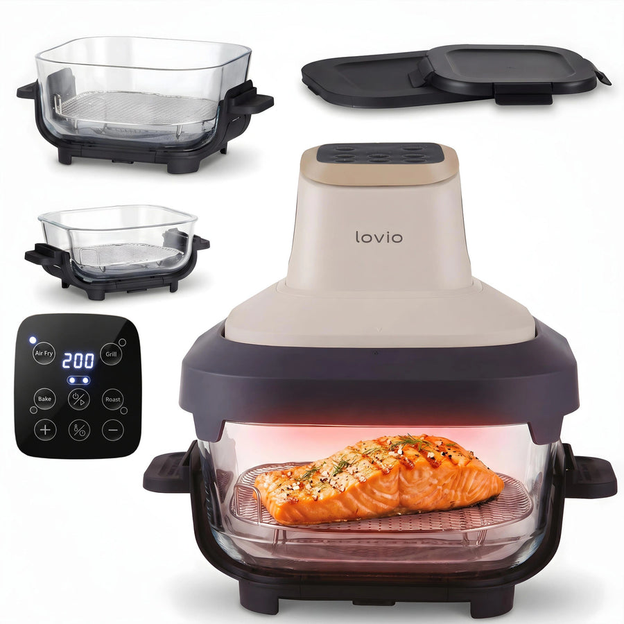 LOVIO PureFry Ultra Crisp LVAF003BE fettfri luftfritös, 4 l + 1,5 l, 1550 W, beige, med glasbehållare