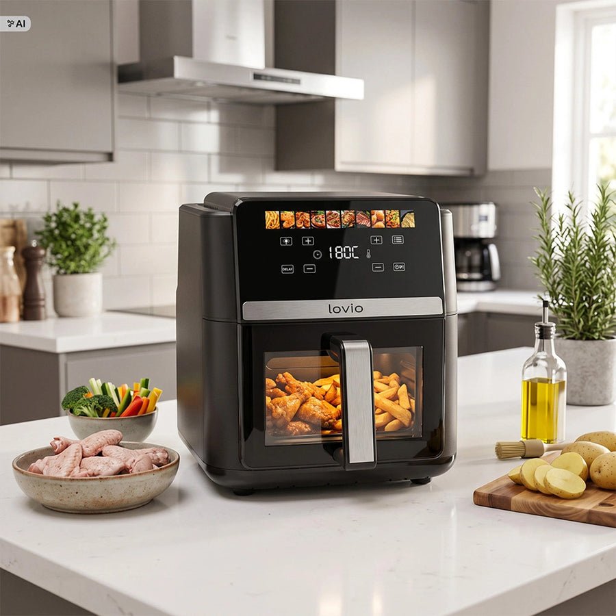 LOVIO DualHeat XXL Ceramic LVAF004BK fettfri luftfritös, 9 liter, 2000 W, svart