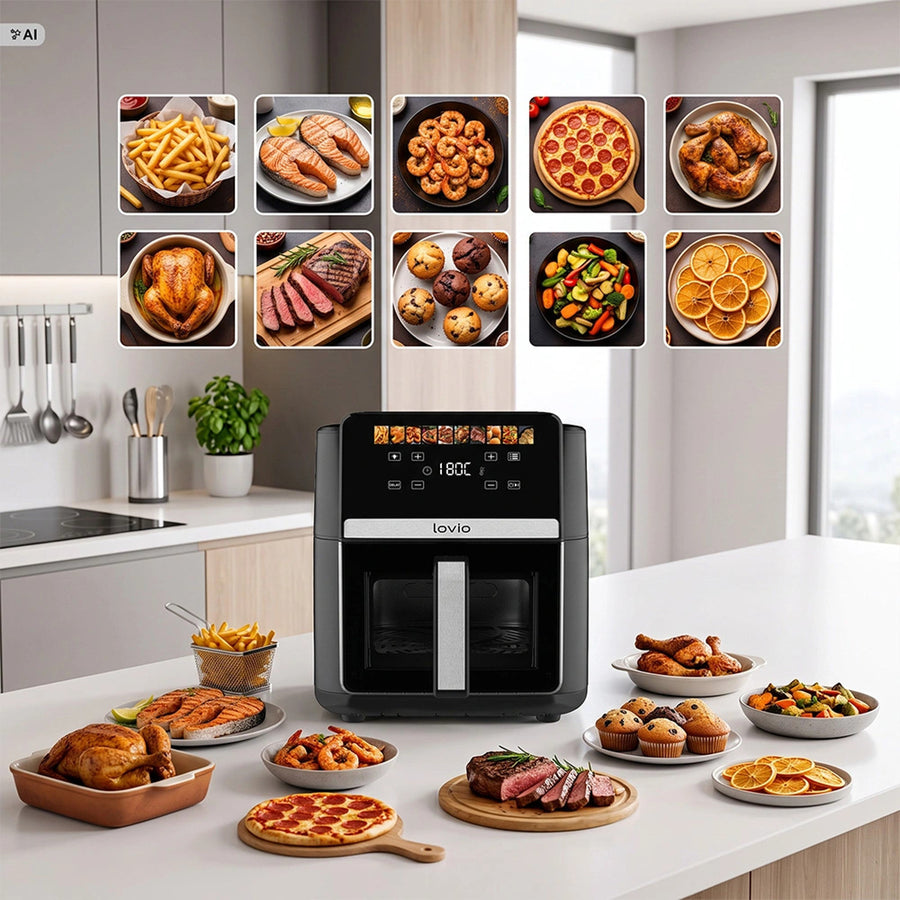 LOVIO DualHeat XXL Ceramic LVAF004BK fettfri luftfritös, 9 liter, 2000 W, svart