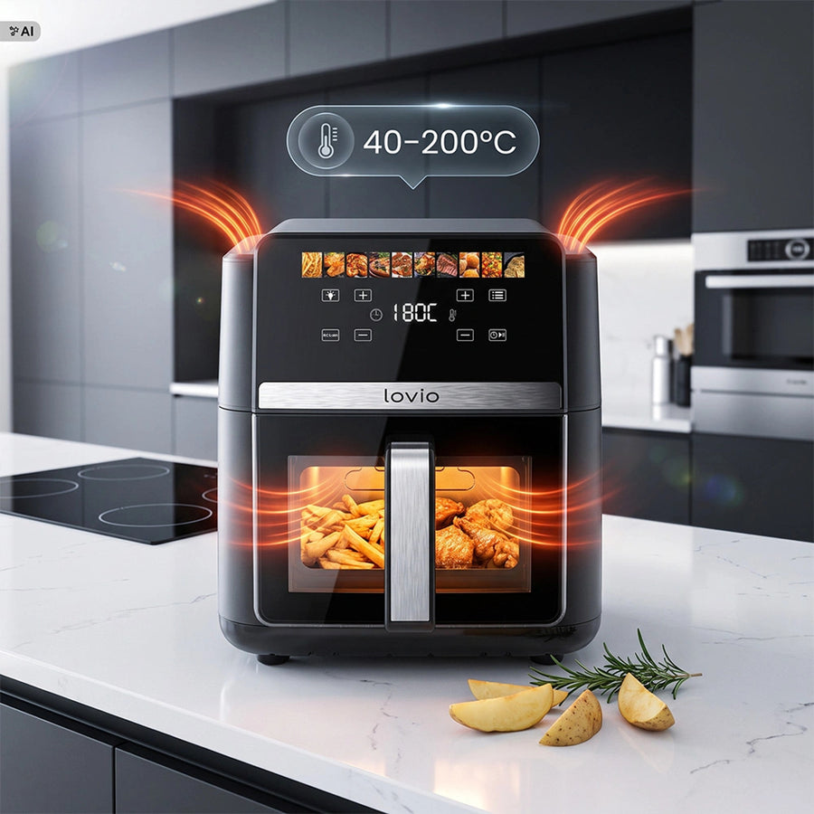 LOVIO DualHeat XXL Ceramic LVAF004BK fettfri luftfritös, 9 liter, 2000 W, svart