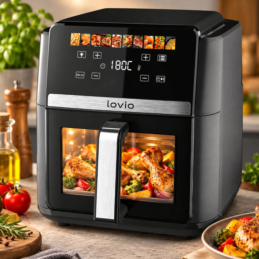 LOVIO DualHeat XXL Ceramic LVAF004BK fettfri luftfritös, 9 liter, 2000 W, svart