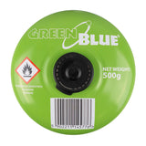 GreenBlue-gaspatron, 500 g. Certifikat: Pi 0437, uppfyller EN 417, butan-propan, användningstemperatur -10 °C till +40 °C, ventil 7/16", GB499, 48 stycken